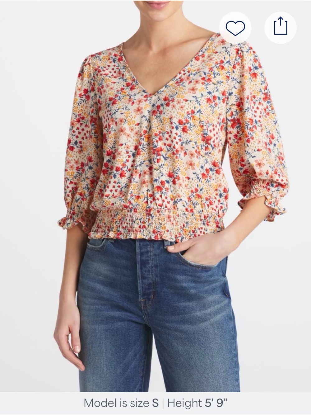 nine britton Peach Floral V-Neck Smocked Waist Blouse